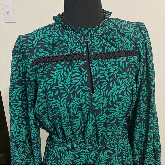 Joie Dress Women’s Size Small Green Black Salama Leaf Printed Puff-Sleeve Dress - Picture 3 of 17